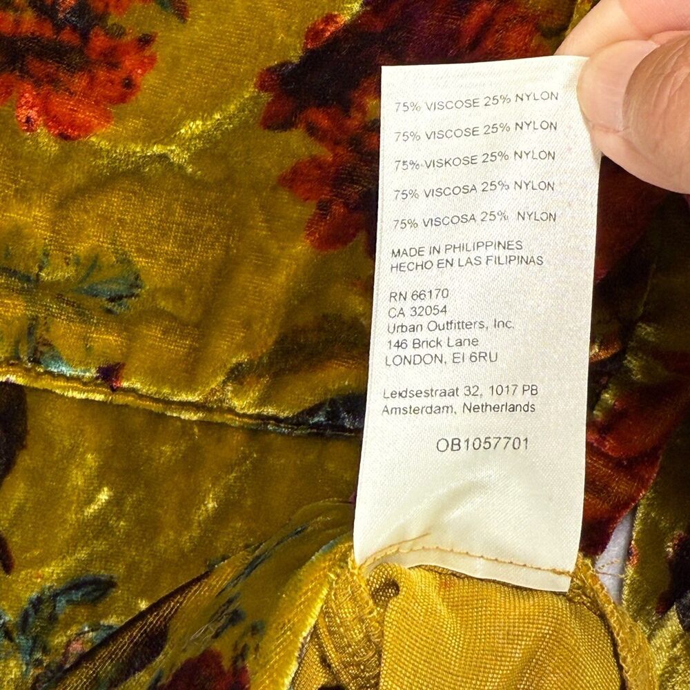 Pilcro Shirt Women M Green Floral Relaxed Velvet Button Down Romantic Academia - Picture 7 of 11